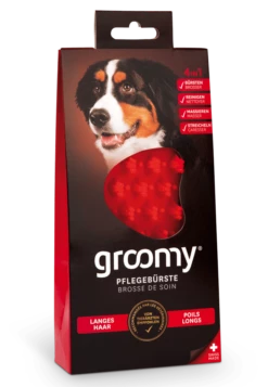 GROOMY® Pflegebürste Für langes Hundehaar, Rot