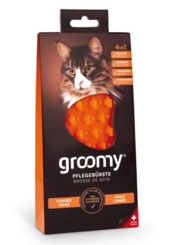 GROOMY® Pflegebürste Für langes Katzenhaar, Orange